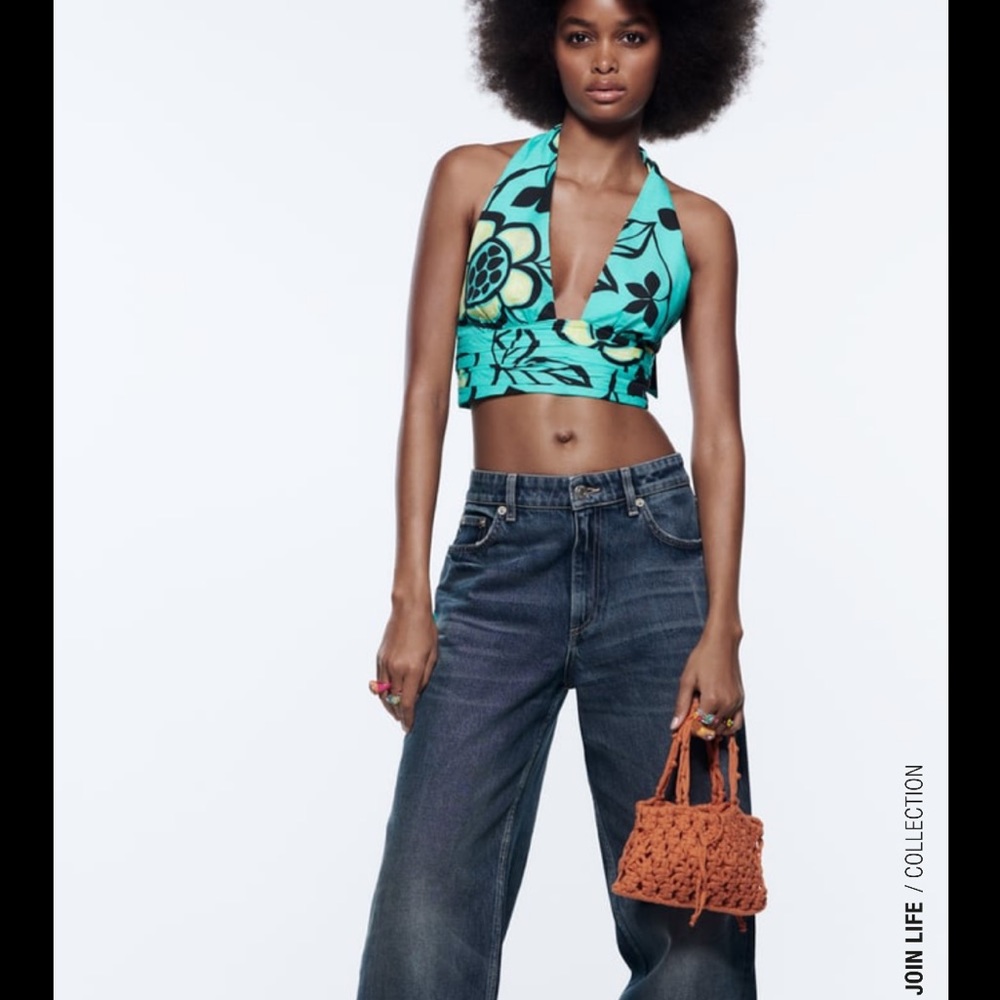 Zara neon blue printed halter top - Picture 8 of 14